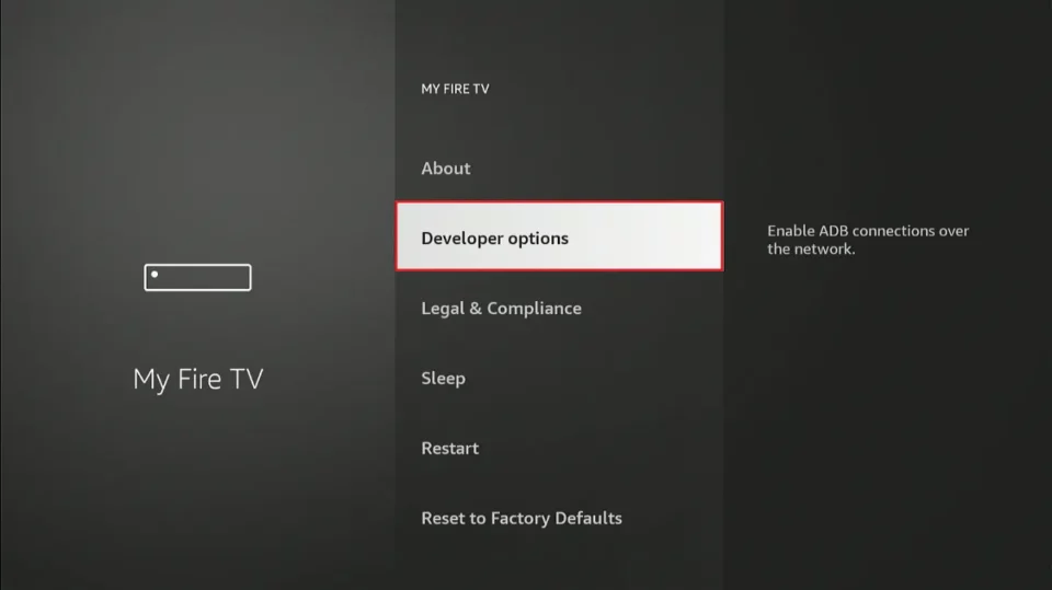 Developer Options menu on Firestick